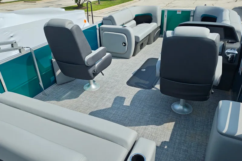Slide: The Image of 2027 Sun Tracker Party Barge 22 RF XP3 interior with spacious seating and modern design. - 32