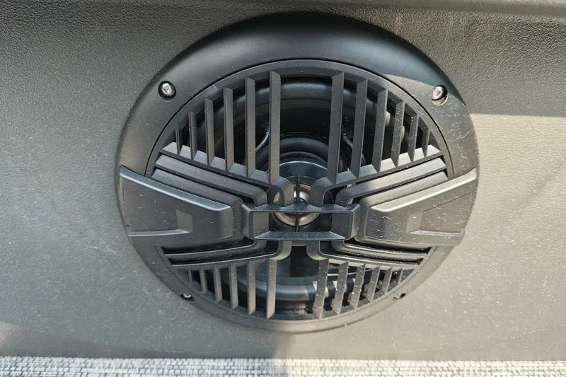 Slide: The Image of Close-up of a speaker on a 2027 Sun Tracker Party Barge 22 RF XP3. - 38