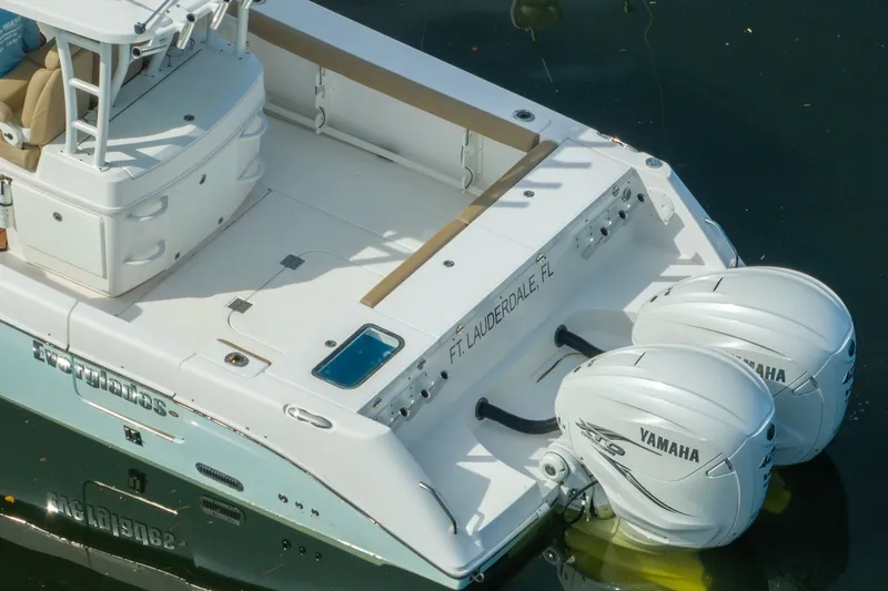 Slide: The Image of 2020 Everglades 355 Center Console boat with Yamaha engines, docked in Fort Lauderdale. - 8