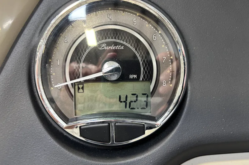 Slide: The Image of Close-up of 2023 Barletta Cabrio 22QC speedometer displaying 42.3 RPM. - 13