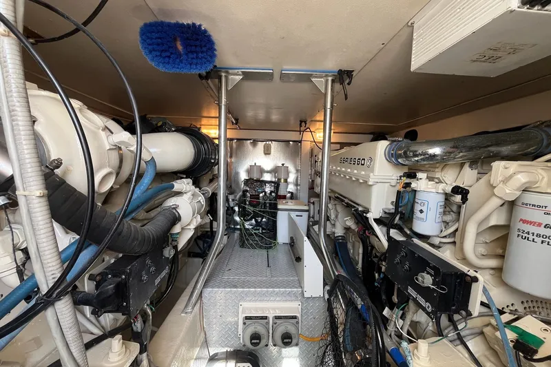 Slide: The Image of Engine room of a 2004 Ocean Yacht 52 Super Sport, featuring Detroit Diesel engines. - 36