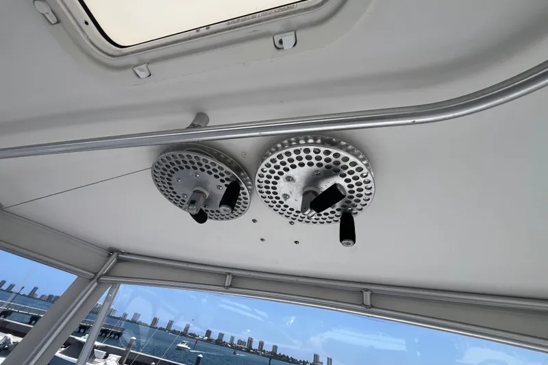 Slide: The Image of Ceiling view of 2004 Ocean Yacht 52 Super Sport with city skyline in background. - 32
