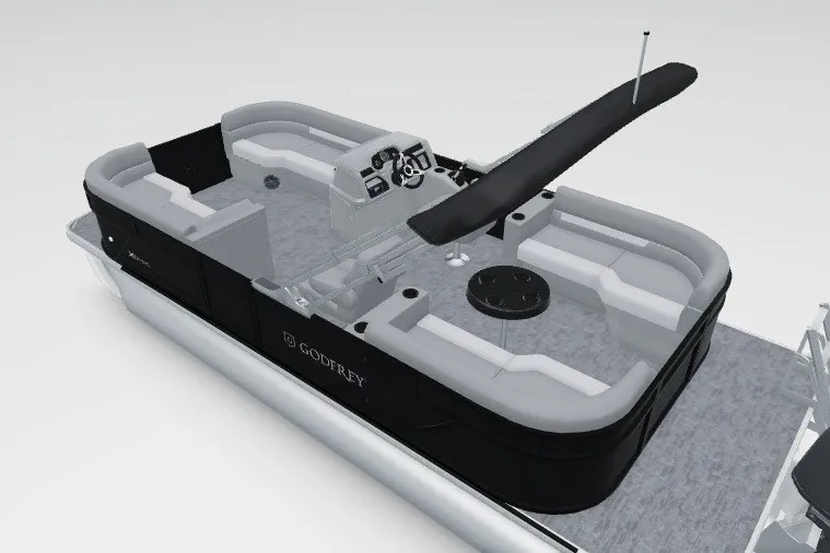 Slide: The Image of 2027 Godfrey Xperience 2286 SBX pontoon boat with sleek design and spacious seating. - 149