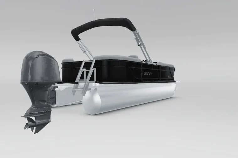 Slide: The Image of 2027 Godfrey Xperience 2286 SBX pontoon boat with outboard motor and sleek design. - 143