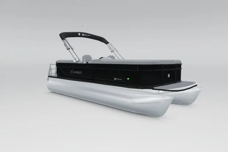 The Image of 2027 Godfrey Xperience 2286 SBX pontoon boat with sleek black design and modern features. - 141