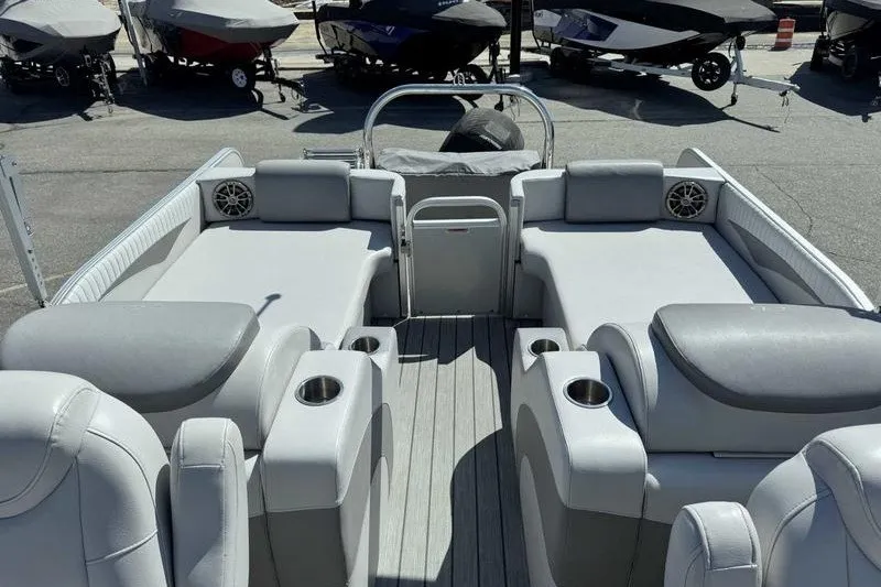 Slide: The Image of 2019 Avalon Catalina Rear Lounge 25' pontoon boat with spacious seating and cup holders. - 12