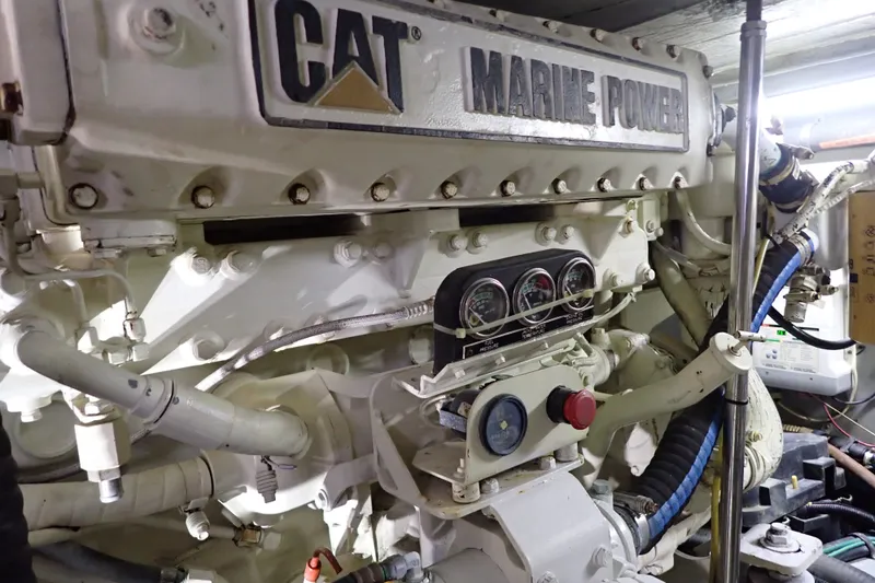 Slide: The Image of Engine room of 1998 Sea Ray 480 Sedan Bridge with CAT Marine Power engine. - 198