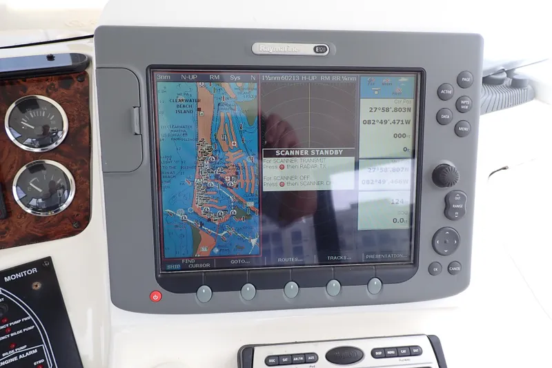 Slide: The Image of Raymarine E120 navigation display on 1998 Sea Ray 480 Sedan Bridge yacht. - 48