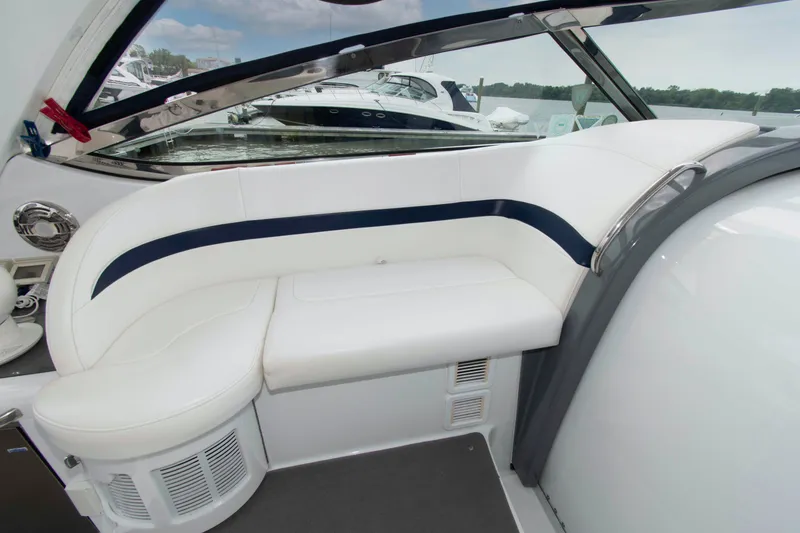 Slide: The Image of 2014 Formula 40 Performance Cruiser interior with white seating and sleek design. - 12