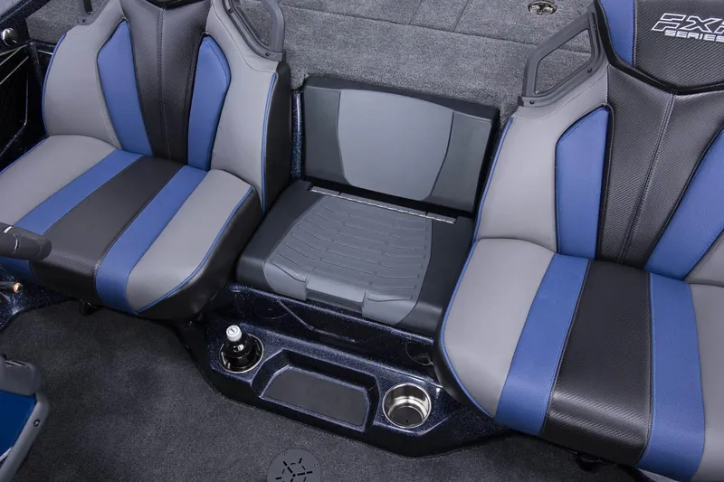 Slide: The Image of Manufacturer Provided Image: 2022 Skeeter FXR 21 boat interior with blue and gray seats. - 17