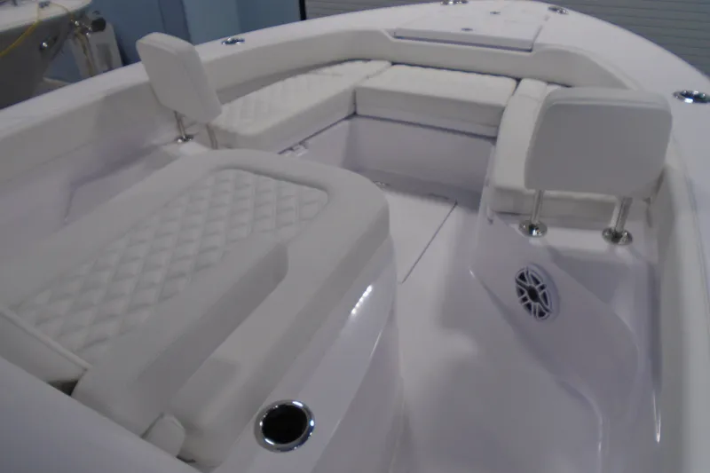 Slide: The Image of Luxurious interior of 2027 Striking Boats 27XB with plush seating and modern design. - 23
