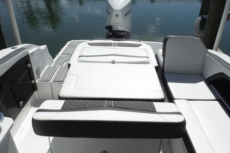 Slide: The Image of 2024 Monterey 255SS Super Sport boat interior with luxurious seating and modern design. - 19