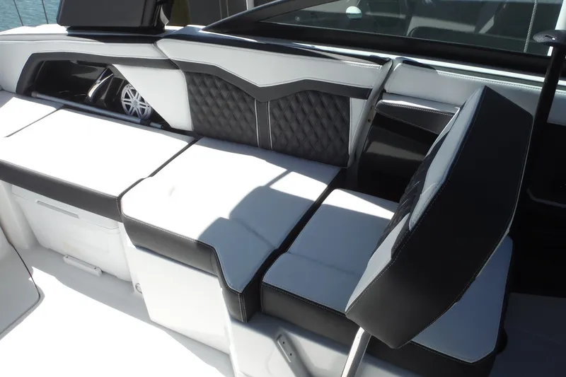 Slide: The Image of Luxurious seating on the 2024 Monterey 255SS Super Sport boat, featuring sleek design and premium materials. - 25