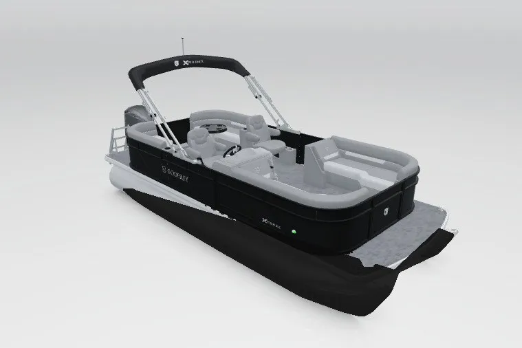 The Image of 2027 Godfrey Xperience 2286 SBX pontoon boat with sleek black and gray design. - 161