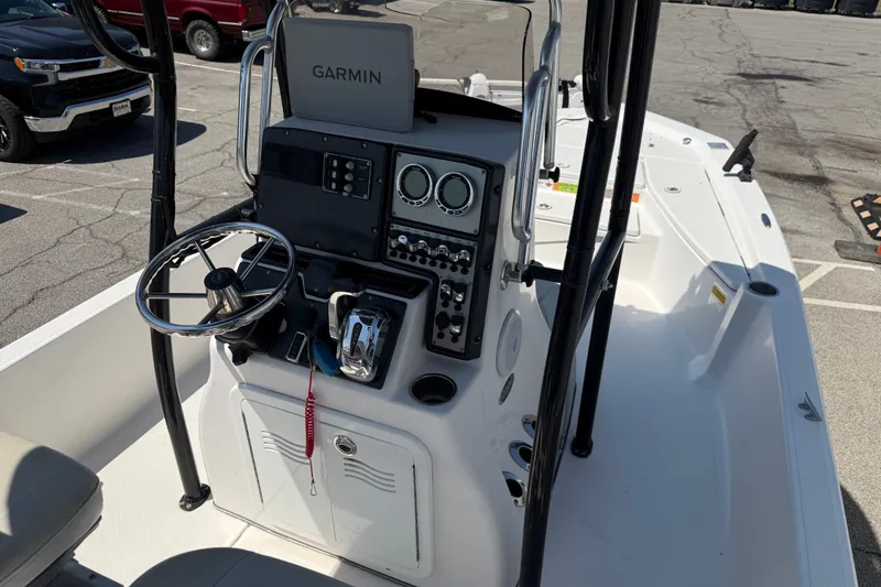 Slide: The Image of 2016 Blue Wave 2200 STL boat console with Garmin navigation system. - 22