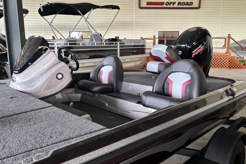 Slide: The Image of 2027 Nitro Z17 boat with sleek design, dual seats, and powerful Mercury Pro XS engine. - 1