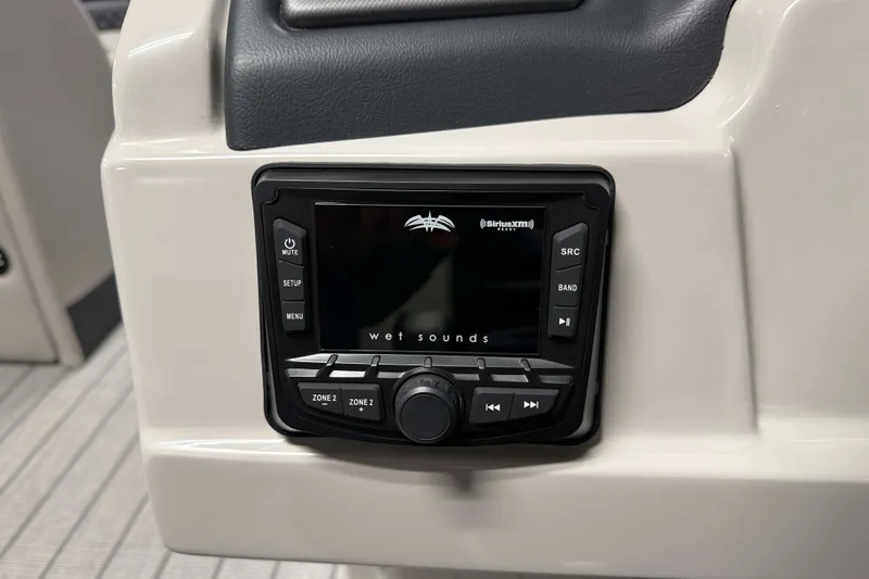 Slide: The Image of Wet Sounds audio system on 2026 Sylvan L3 CLZ DH Tritoon boat dashboard. - 10