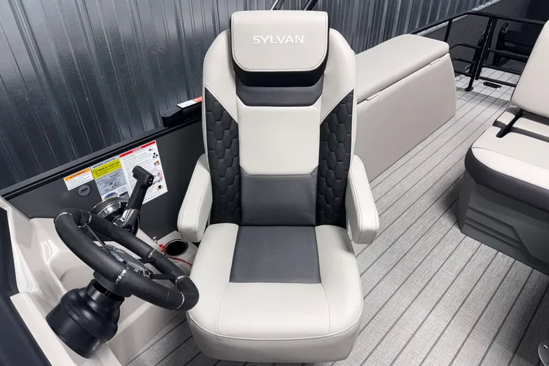 Slide: The Image of Captain's chair of 2026 Sylvan L3 CLZ DH Tritoon, featuring sleek design and modern controls. - 7