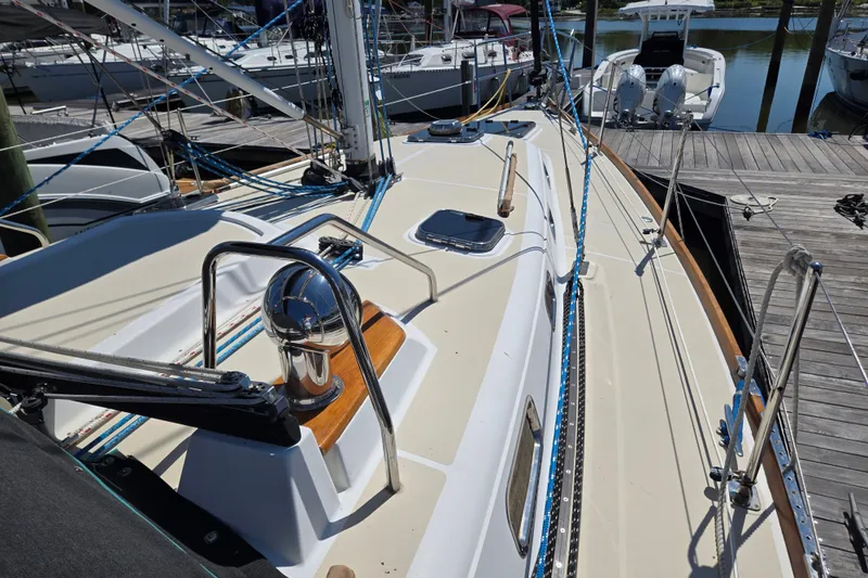 Slide: The Image of Sailboat deck view of 2005 Tartan 3700, docked at marina. - 4