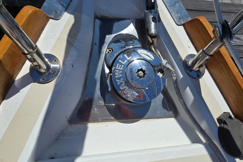 Slide: The Image of Deck of 2005 Tartan 3700 sailboat featuring a Maxwell winch system. - 6