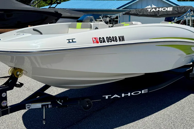 The Image of 2024 Tahoe T16 boat on trailer, white with green accents, registration GA 0948 KW. - 52
