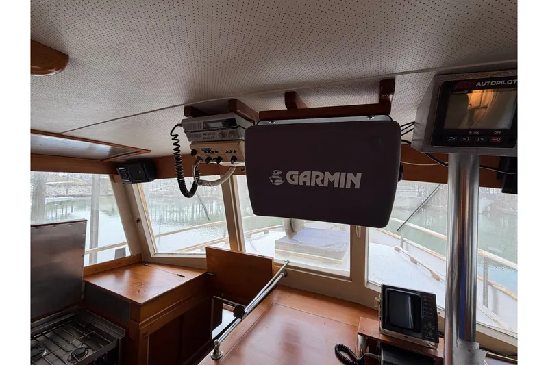 Slide: The Image of Interior of 1969 Grand Banks 42 Classic with Garmin navigation equipment. - 24