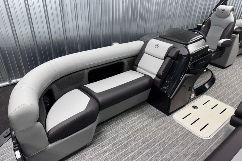 Slide: The Image of Luxurious seating on 2026 Premier 230 Solaris RF Tritoon boat, featuring sleek design and premium materials. - 24