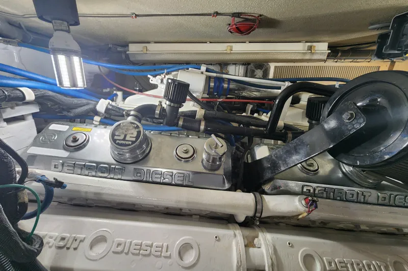 Slide: The Image of Engine room of a 1999 Hatteras 65 Convertible with Detroit Diesel components. - 86
