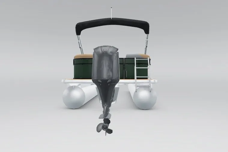 Slide: The Image of 2027 Godfrey Xperience 2286 SBX pontoon boat, rear view with motor and ladder. - 170