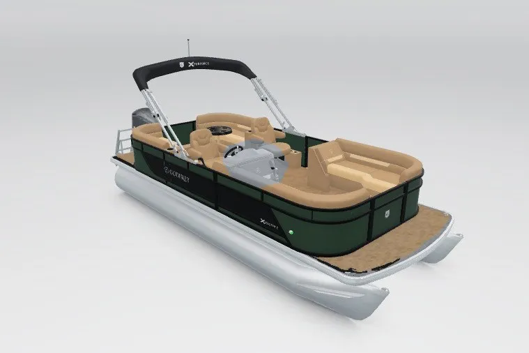 Slide: The Image of 2027 Godfrey Xperience 2286 SBX pontoon boat with tan seating and sleek design. - 163