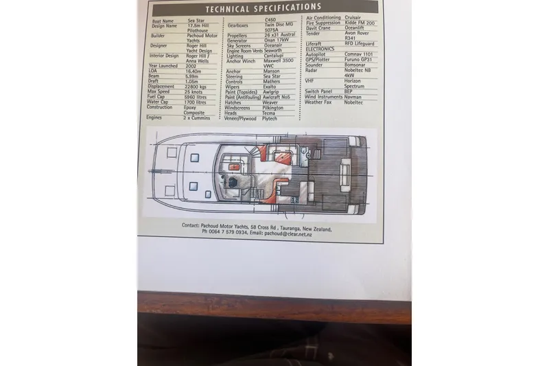 Slide: The Image of Technical specifications and layout of 2003 Pachoud Yachts Power Cat, Sea Star design. - 48