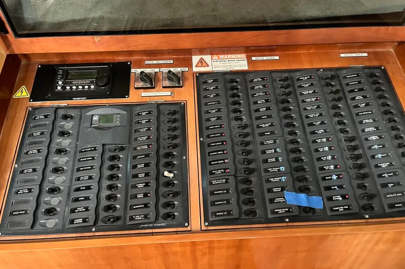 Slide: The Image of Electrical control panel on a 2003 Pachoud Yachts Power Cat. - 19