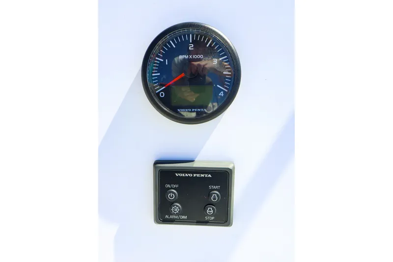 Slide: The Image of Volvo Penta RPM gauge and control panel on 2023 J Boats J/99 yacht. - 30