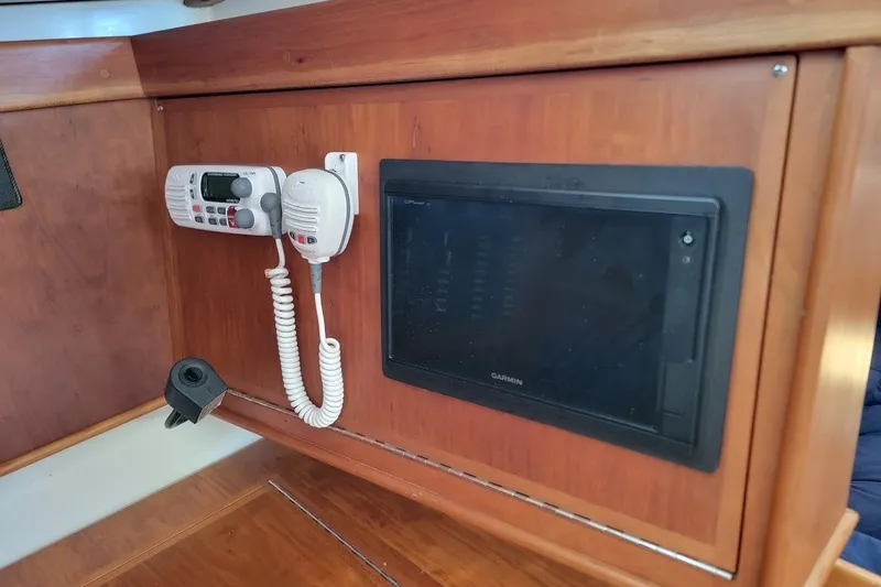 Slide: The Image of Boat interior with radio and Garmin display, Tartan 3700, 2002 model. - 14