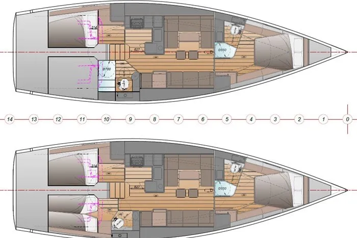 Slide: The Image of Floor plan of 2024 J Boats J/45 sailboat, showcasing interior layout and design features. - 19