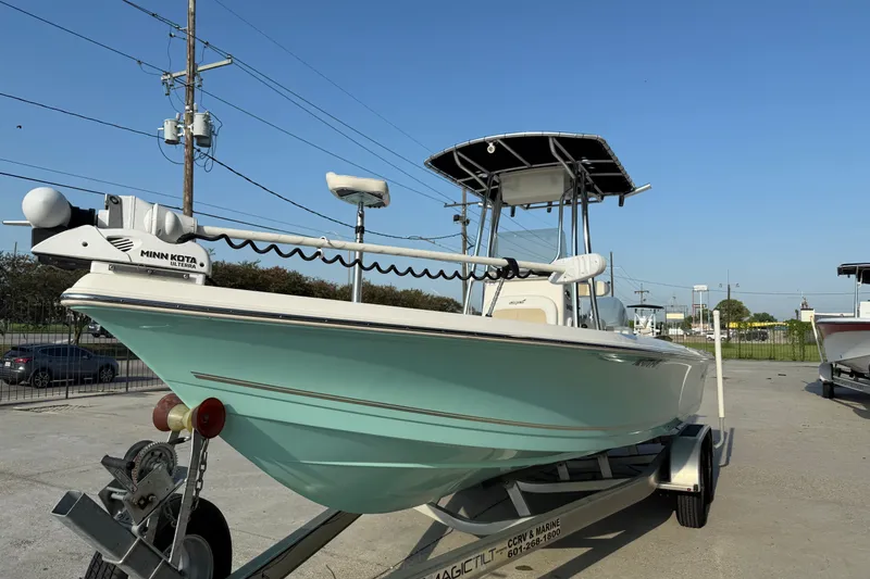 Slide: The Image of 2020 Bulls Bay 2400 XS boat on trailer with Minn Kota trolling motor. - 5