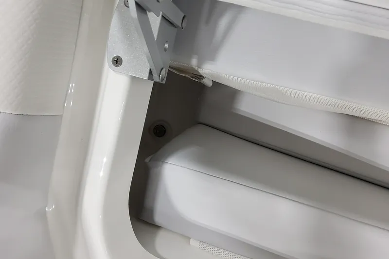 Slide: The Image of Interior detail of 2027 Formula 400 Super Sport Crossover boat, featuring white seating. - 12