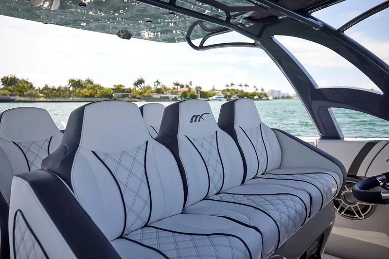 Slide: The Image of Luxury seating on 2022 Midnight Express 43 Open boat, with ocean view. - 29
