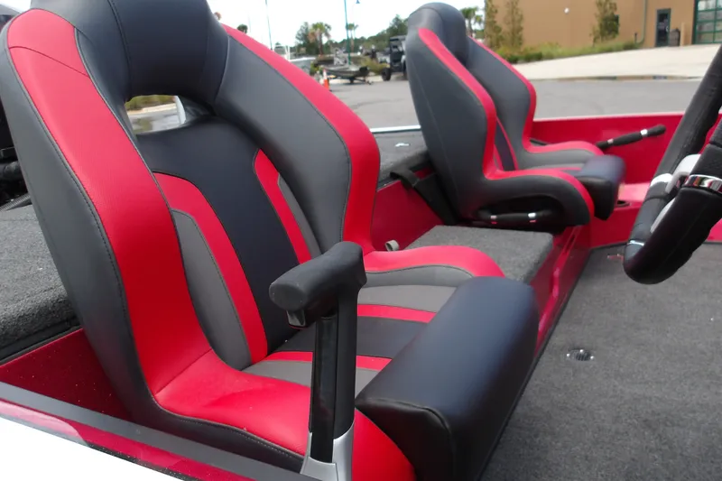 Slide: The Image of Red and black seats in 2027 Nitro Z18 XL Pro boat interior. - 10