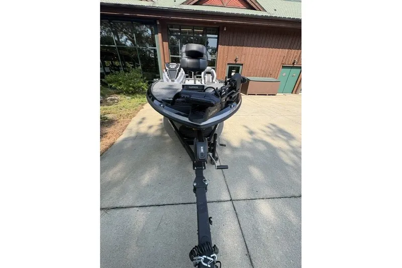 Slide: The Image of 2027 Nitro Z18 XL Pro boat on trailer, parked outside a building. - 4