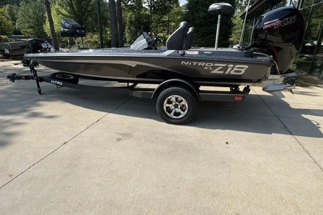 Slide: The Image of 2027 Nitro Z18 XL Pro boat on trailer, parked outdoors. - 3