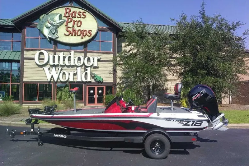 Slide: The Image of 2027 Nitro Z18 XL boat parked outside Bass Pro Shops Outdoor World. - 11