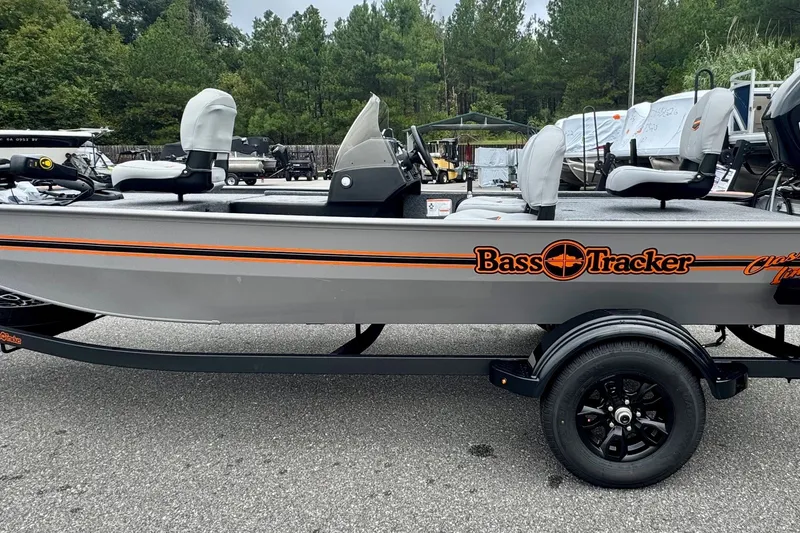 The Image of 2027 Tracker Bass Tracker Classic Limited boat on trailer, parked outdoors. - 0