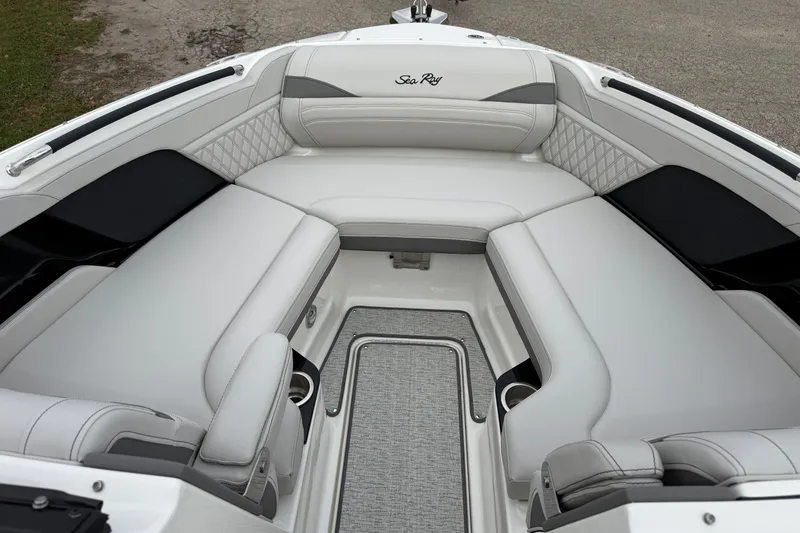 Slide: The Image of Luxurious seating area of 2027 Sea Ray SLX 260 boat with elegant upholstery. - 14
