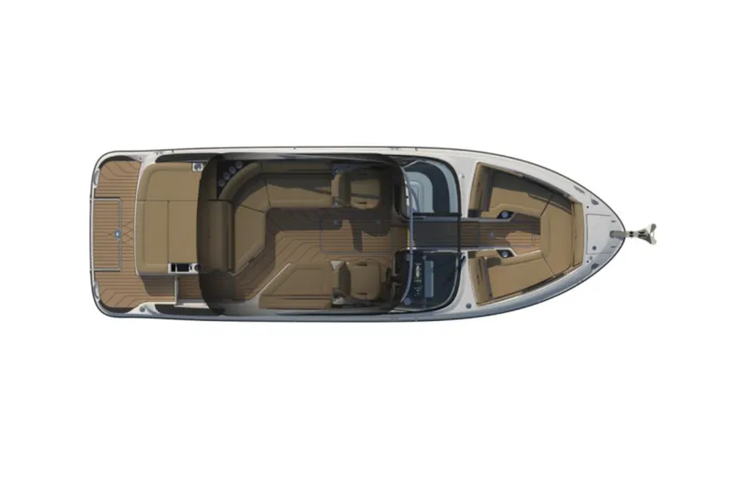 Slide: The Image of Manufacturer Provided Image: Top view of 2025 Sea Ray SLX 260 boat layout, featuring spacious seating and deck. - 7
