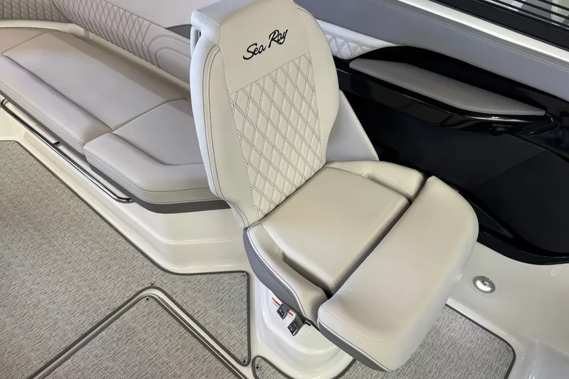 Slide: The Image of Luxurious seating on 2027 Sea Ray SLX 280 boat, featuring elegant upholstery and design. - 14