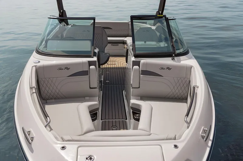 Slide: The Image of Manufacturer Provided Image: 2025 Sea Ray SLX 280 boat interior with luxurious seating and open deck. - 4