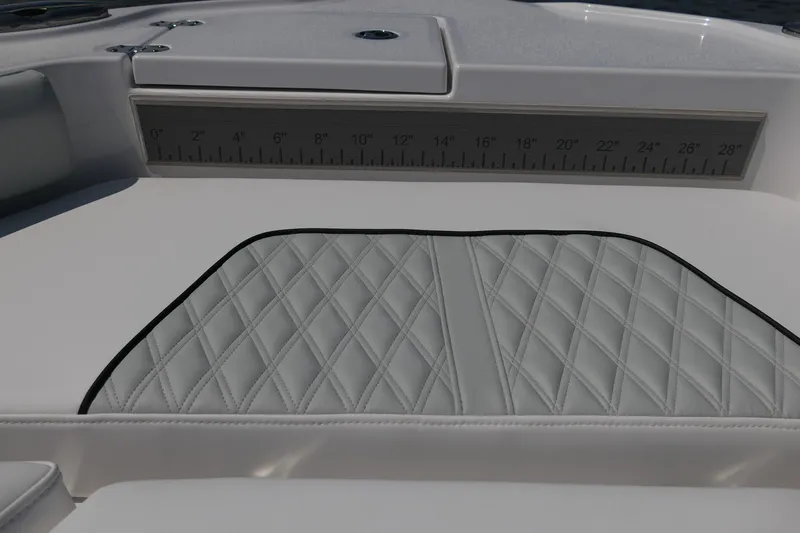 Slide: The Image of 2027 Blackfin 242 HB boat with diamond-stitched seating and integrated measuring ruler. - 26