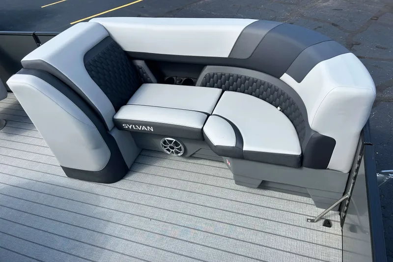 Slide: The Image of Luxurious seating on 2026 Sylvan L3 LZ Tritoon boat, featuring sleek design and premium materials. - 19