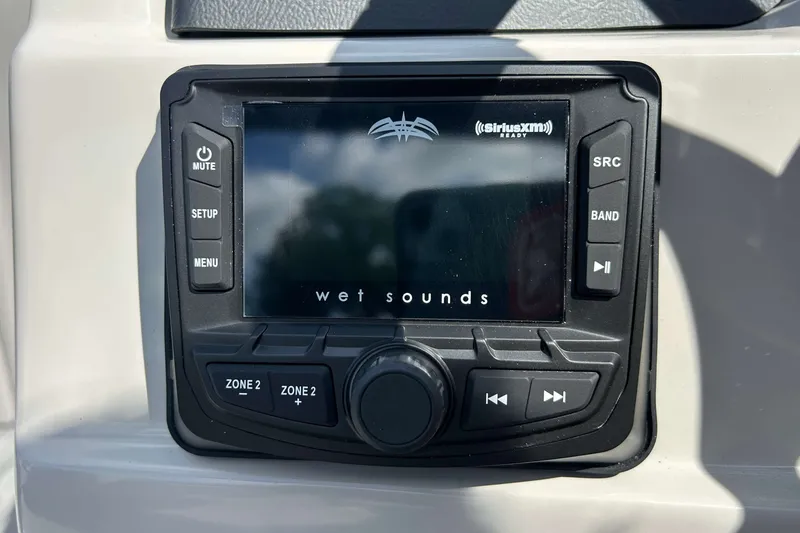 Slide: The Image of Wet Sounds audio system on 2026 Sylvan L3 LZ Tritoon boat dashboard. - 14